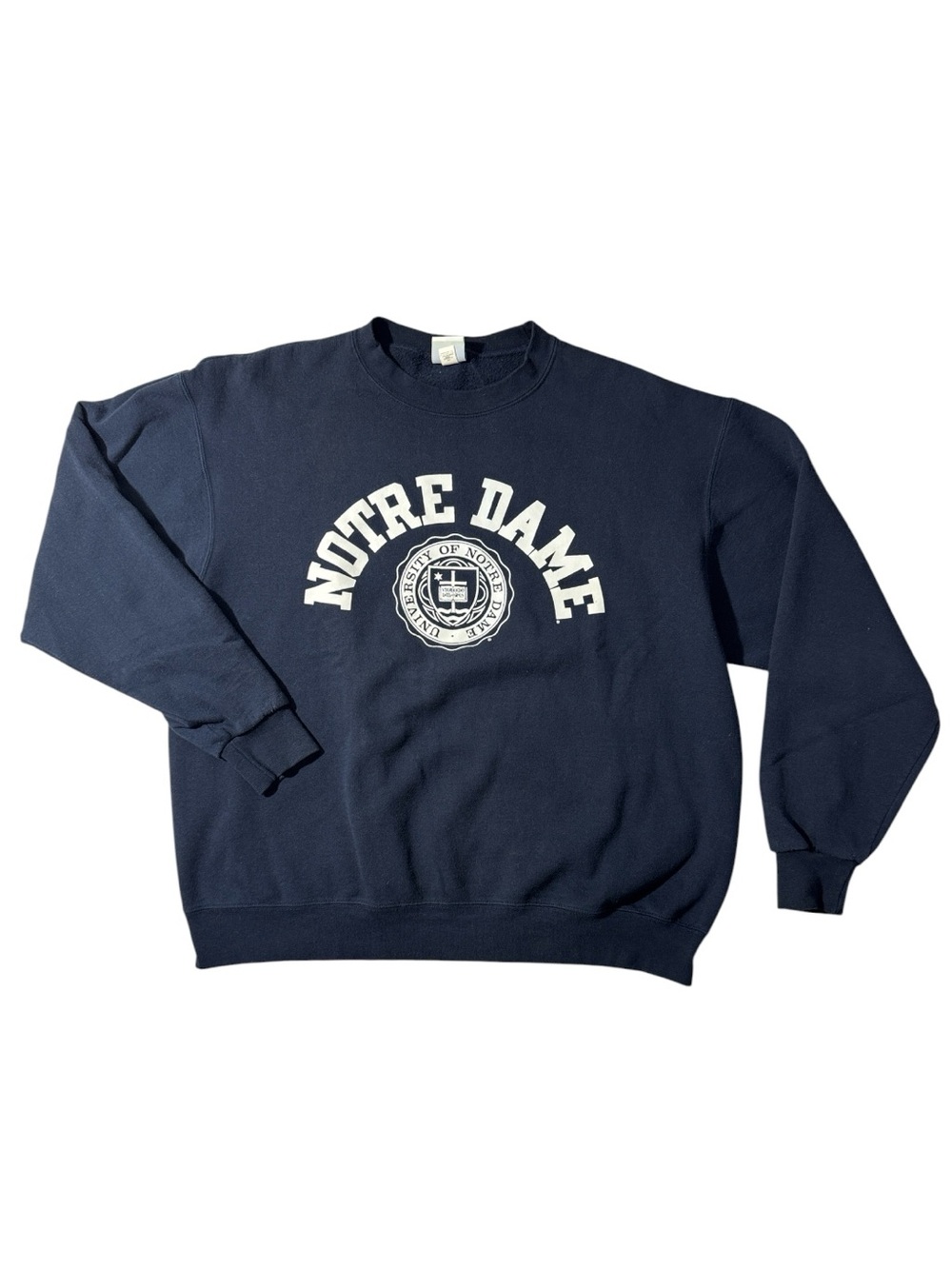 Champion mens XL navy blue Notre Dame crest fleece crewneck sweatshirt EUC